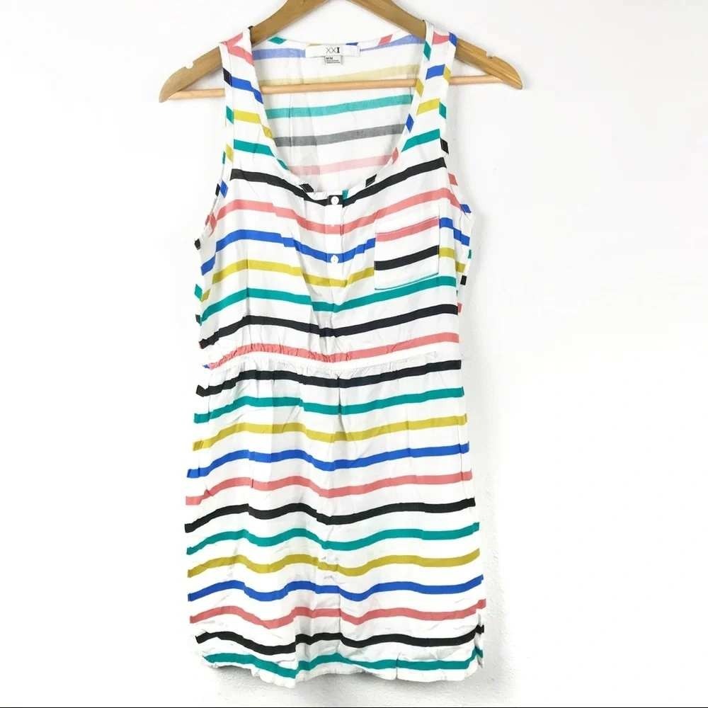 XXI Forever 21 Striped Mini Dress Multicolor Rainbow Sleeveless Womens Medium